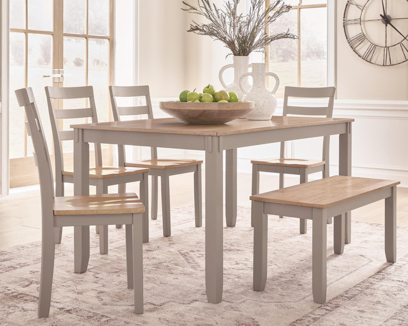Harperfeld Natural/Gray Dining Table and 4 Chairs and Bench (Set of 6) - PCD403-325