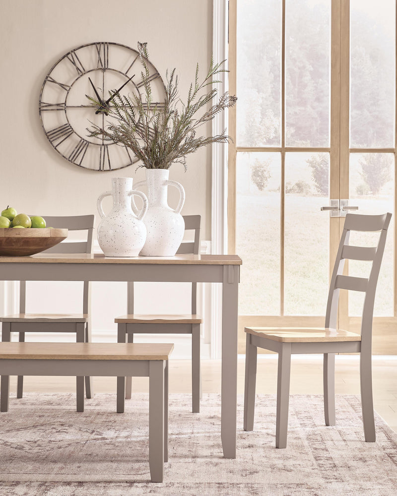 Harperfeld Natural/Gray Dining Table and 4 Chairs and Bench (Set of 6) - PCD403-325