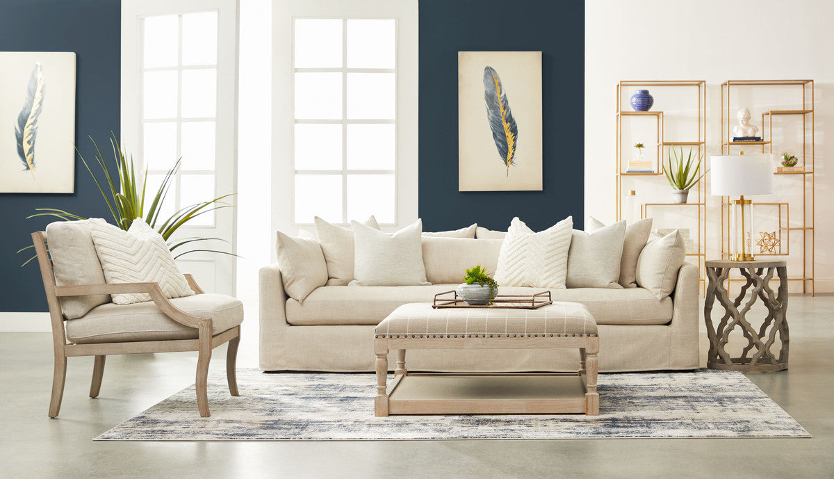 Haven 96" Lounge Slipcover Sofa in Bisque, Espresso