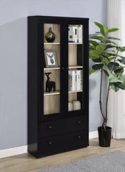 Hawthorne 4-shelf Glass Door Cabinet with Drawers Black - 953478