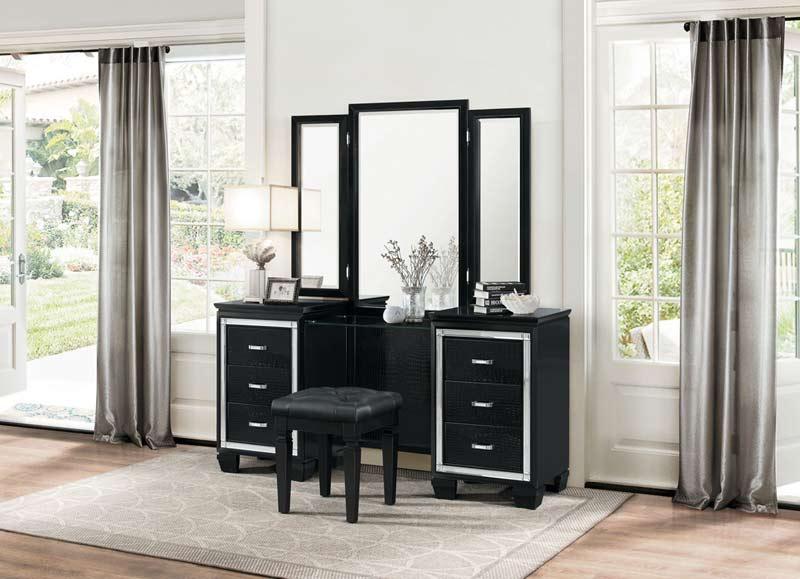 Allura Vanity Dresser With Mirror And Stool 1916Bk-15-14 | Homelegance