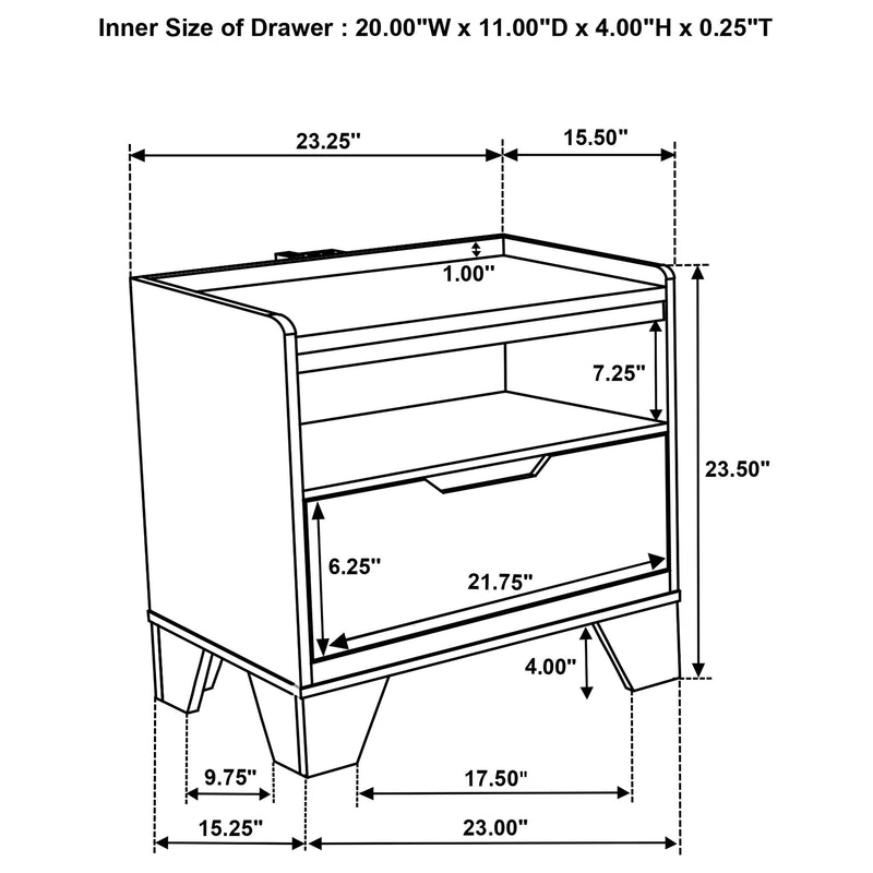 Henderson 1-drawer LED Nightstand Bedside Table Medium Oak - 222972