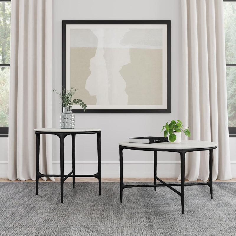 Hermas 2-piece Round Marble Coffee and End Table Set White - 710738-S2