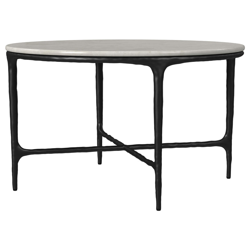 Hermas Round Genuine Marble Top Metal Coffee Table White - 710738