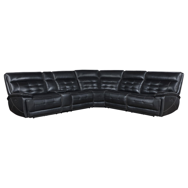 Hewitt Leather Dual Power Reclining Sectional Sofa Black - 609610PP