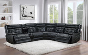 Hewitt Leather Dual Power Reclining Sectional Sofa Black - 609610PP