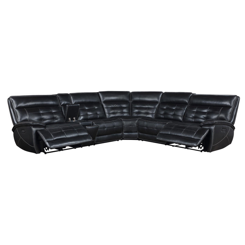 Hewitt Leather Dual Power Reclining Sectional Sofa Black - 609610PP