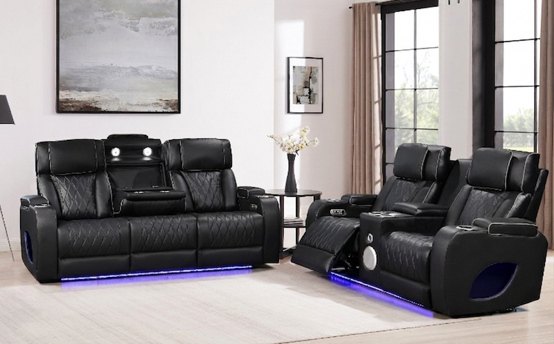 Hialeah Black Sofa & Loveseat - HIALEAH-BK-SLS