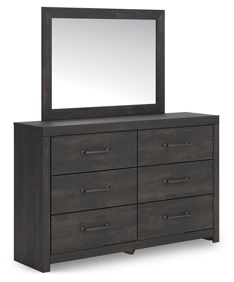 Hollivern Dark Gray Queen Panel Bed, Dresser, Mirror and Nightstand - PCB2108B25