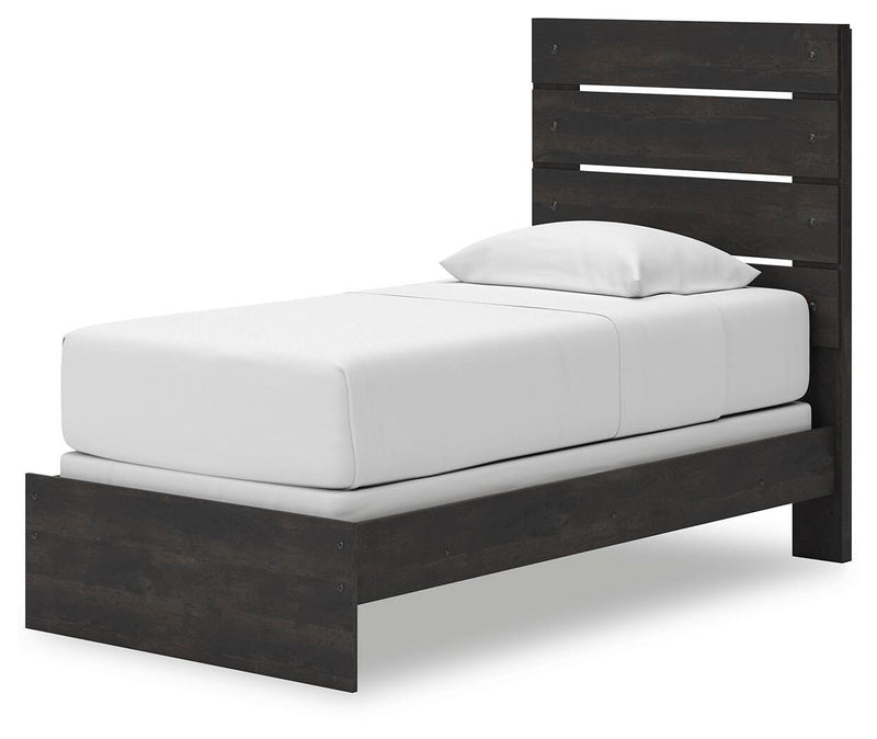 Hollivern Dark Gray Twin Panel Bed, Dresser and Mirror - PCB2108B13
