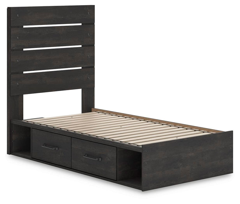 Hollivern Dark Gray Twin Panel Bed with Storage - PCB2108B18