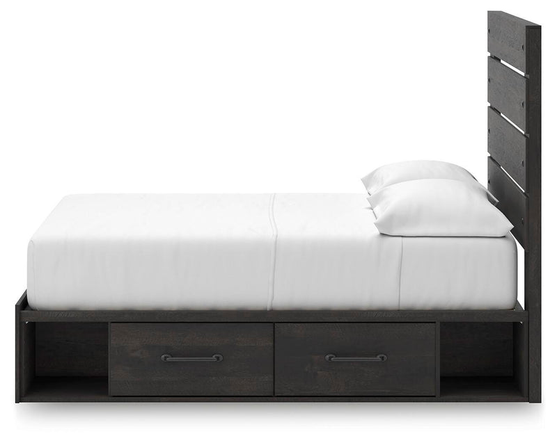 Hollivern Full Panel Bed with Storage, Dresser and Mirror in Dark Gray - PKG021646