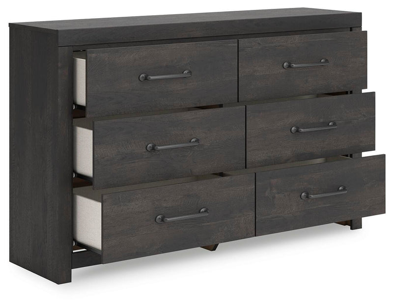 Hollivern Full Panel Bed with Storage, Dresser and Nightstand in Dark Gray - PKG021653