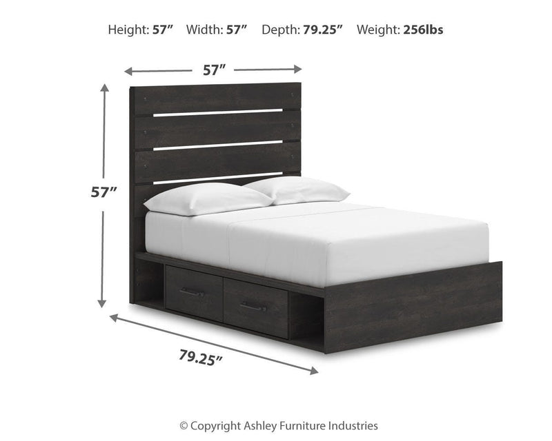 Hollivern Full Panel Bed with Storage, Dresser, Mirror and Nightstand in Dark Gray - PKG021649