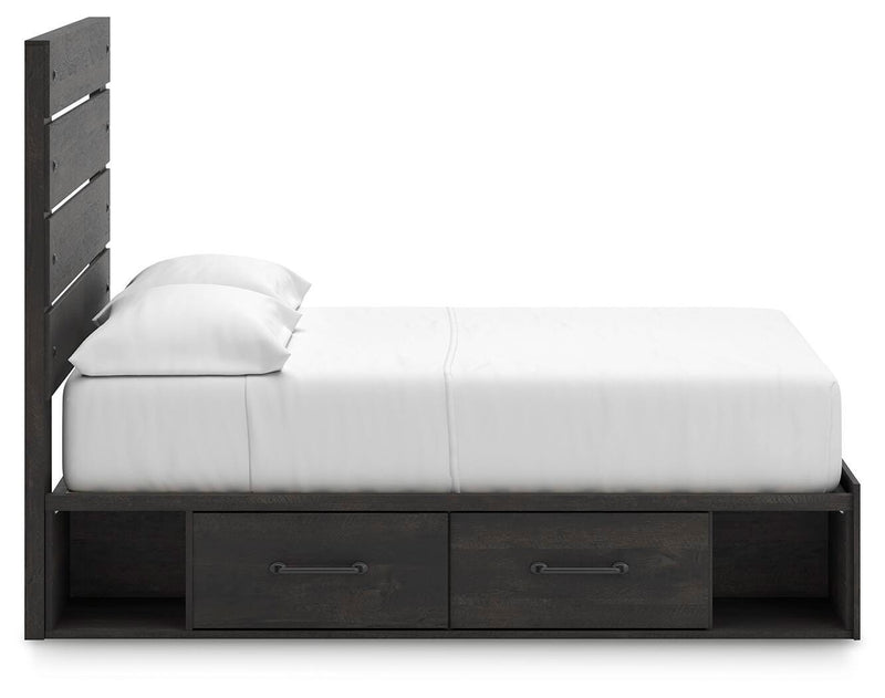 Hollivern Full Panel Bed with Storage, Dresser, Mirror, Chest and 2 Nightstands in Dark Gray - PKG021648
