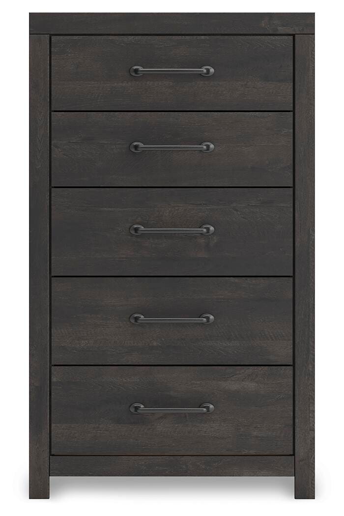 Hollivern Full Panel Bed with Storage, Dresser, Mirror, Chest and 2 Nightstands in Dark Gray - PKG021648