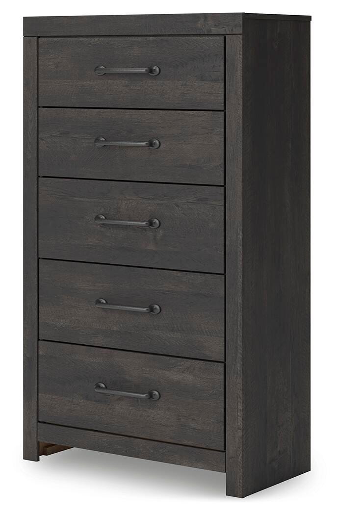 Hollivern Full Panel Bed with Storage, Dresser, Mirror, Chest and Nightstand in Dark Gray - PKG021651