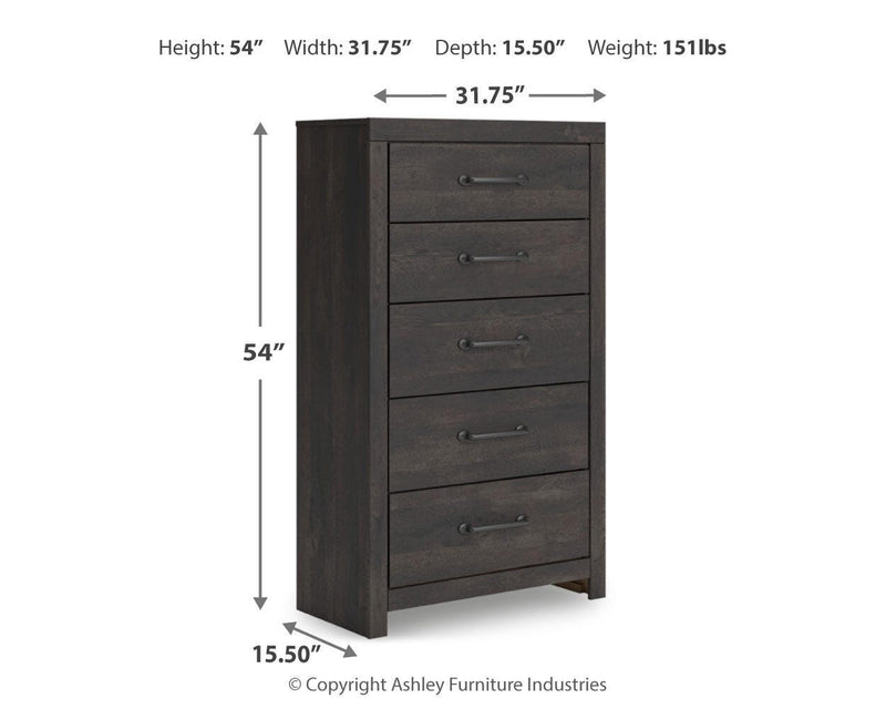 Hollivern Full Panel Storage Bed, Dresser, Mirror and Chest in Dark Gray - PKG021634