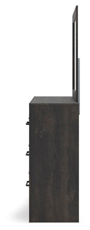 Hollivern Full Panel Storage Bed, Dresser, Mirror and Nightstand in Dark Gray - PKG021633