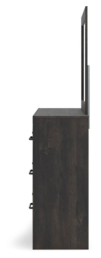 Hollivern Full Panel Storage Bed, Dresser, Mirror and Nightstand in Dark Gray - PKG021633