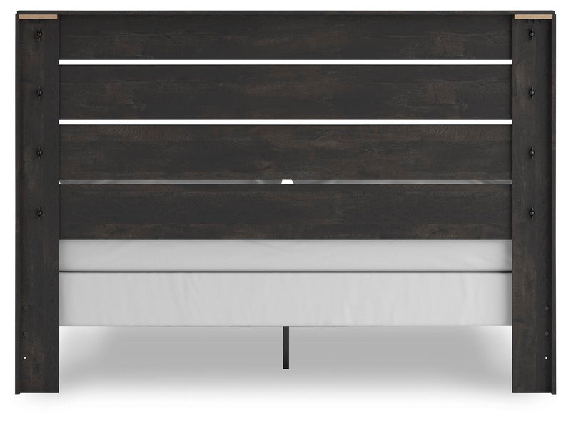 Hollivern King Panel Bed, Dresser, Mirror and Nightstand in Dark Gray - PKG021617