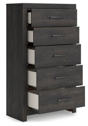 Hollivern King Panel Bed, Dresser, Mirror, Chest and 2 Nightstands in Dark Gray - PKG021616