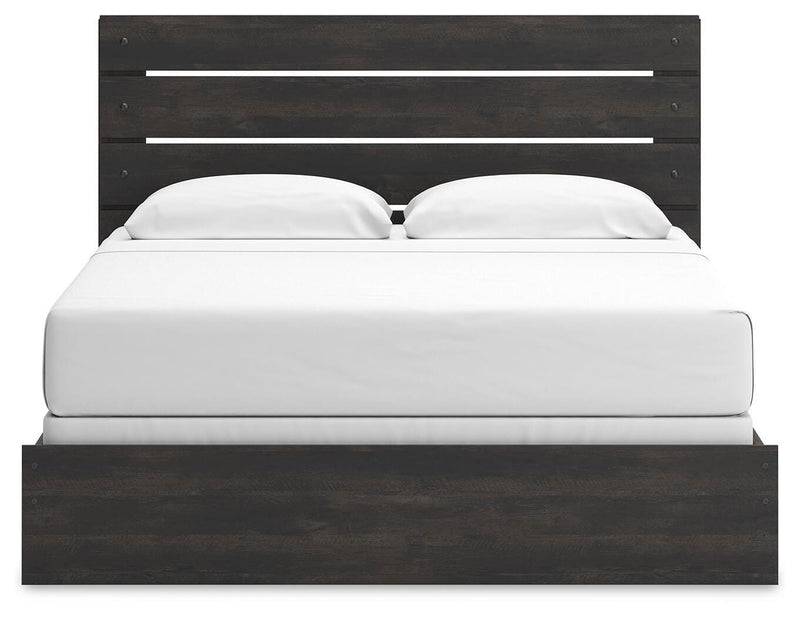 Hollivern King Panel Bed, Dresser, Mirror, Chest and 2 Nightstands in Dark Gray - PKG021616