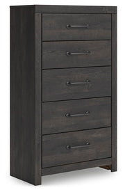 Hollivern King Panel Bed, Dresser, Mirror, Chest and Nightstand in Dark Gray - PKG021619