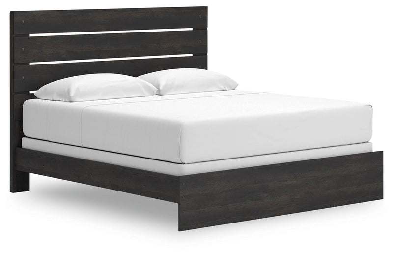 Hollivern King Panel Bed, Dresser, Mirror, Chest and Nightstand in Dark Gray - PKG021619