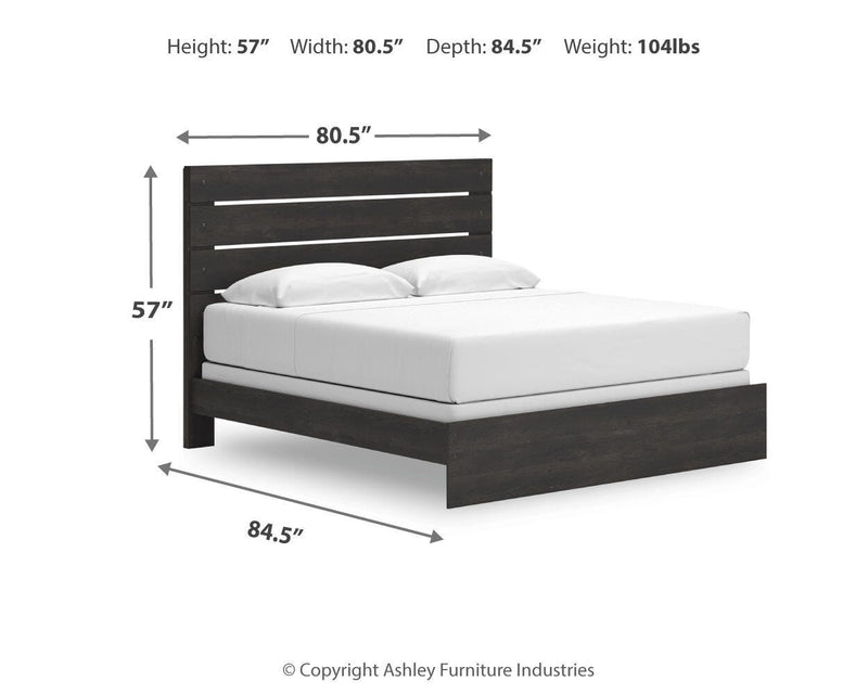 Hollivern King Panel Bed, Dresser, Mirror, Chest and Nightstand in Dark Gray - PKG021619