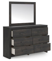 Hollivern King Panel Bed, Dresser, Mirror, Chest and Nightstand in Dark Gray - PKG021619