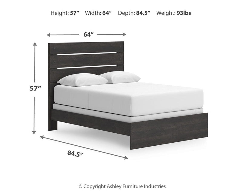 Hollivern Queen Panel Bed, Dresser, Mirror and 2 Nightstands in Dark Gray - PKG021607