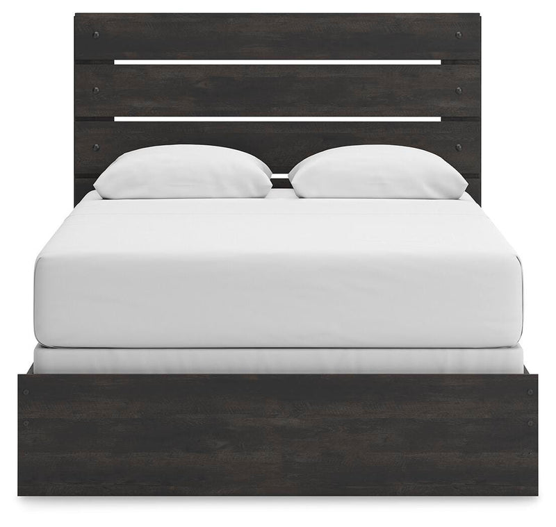 Hollivern Queen Panel Bed, Dresser, Mirror and 2 Nightstands in Dark Gray - PKG021607