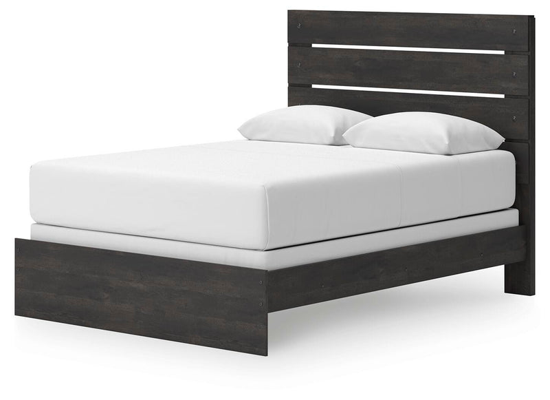 Hollivern Queen Panel Bed, Dresser, Mirror and Chest in Dark Gray - PKG021610