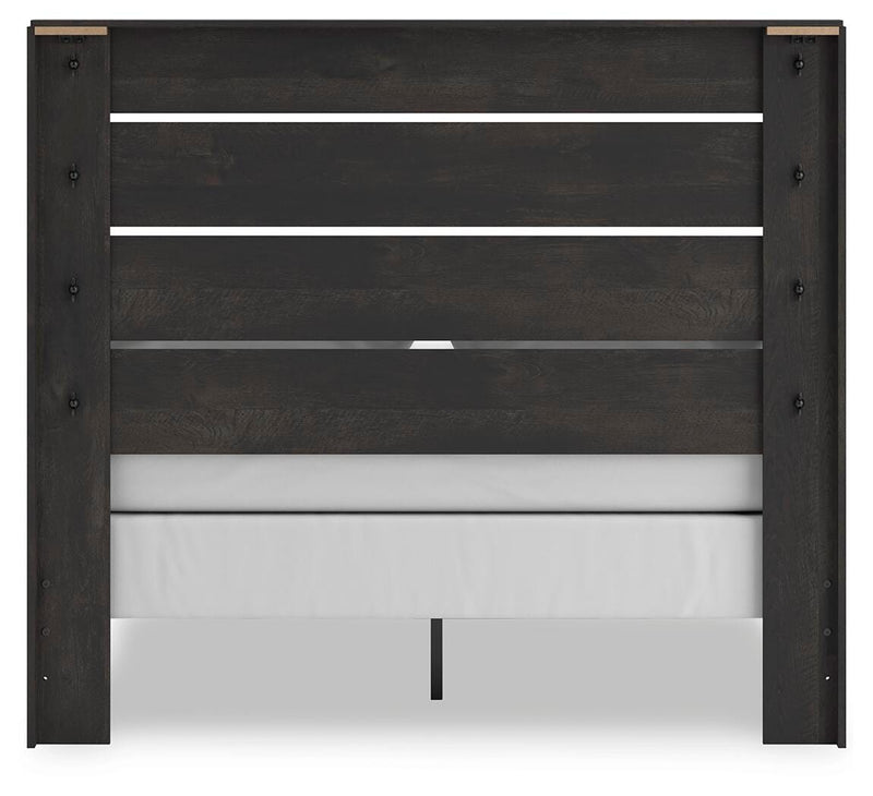 Hollivern Queen Panel Bed, Dresser, Mirror, Chest and 2 Nightstands in Dark Gray - PKG021608