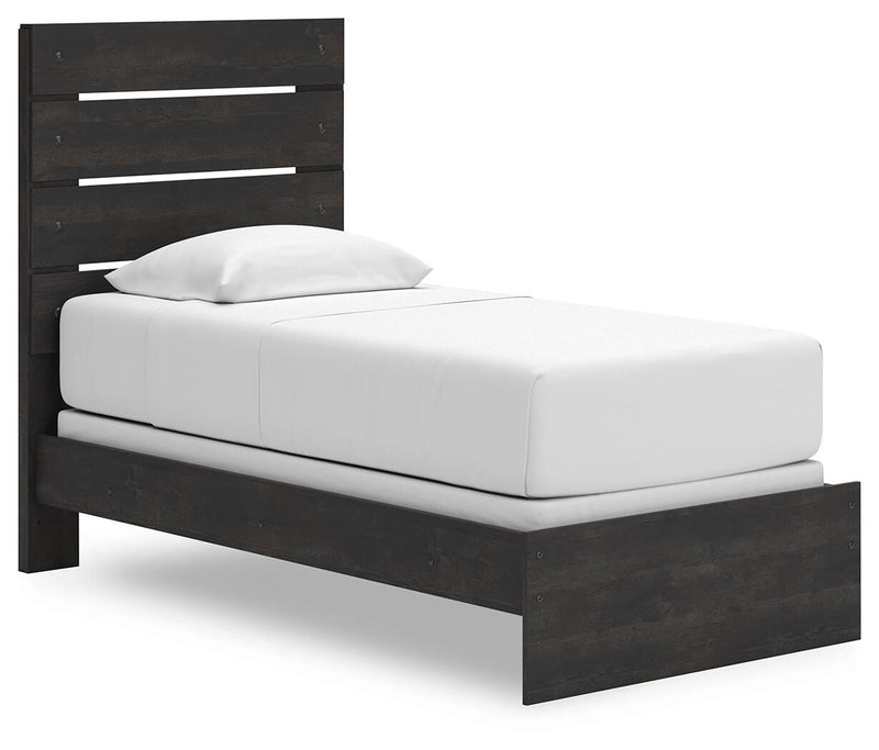 Hollivern Twin Panel Bed, Dresser, Mirror and Chest in Dark Gray - PKG021591