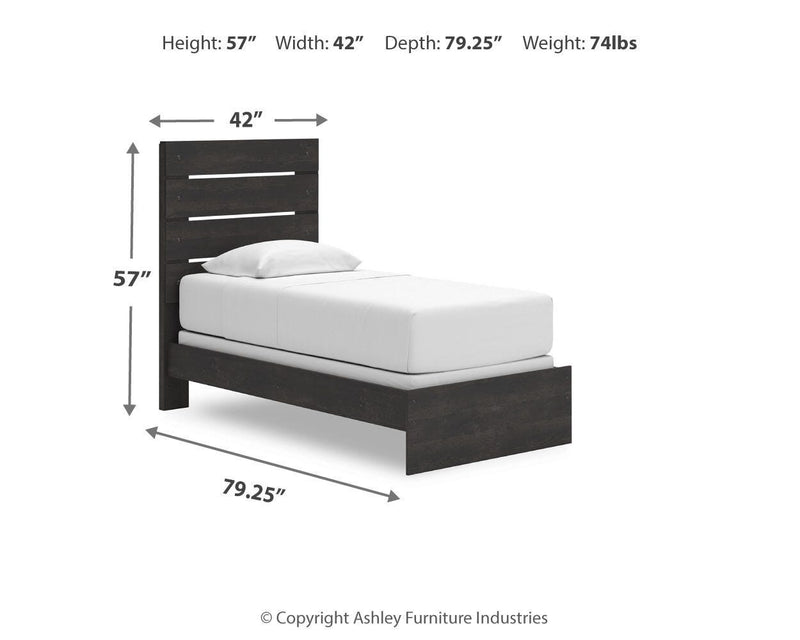 Hollivern Twin Panel Bed, Dresser, Mirror and Chest in Dark Gray - PKG021591