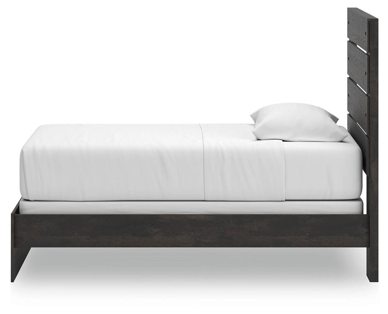 Hollivern Twin Panel Bed, Dresser, Mirror, Chest and Nightstand in Dark Gray - PKG021592