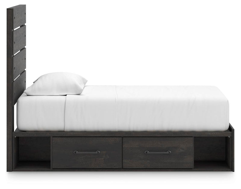 Hollivern Twin Panel Bed with Storage, Dresser and Mirror in Dark Gray - PKG021638