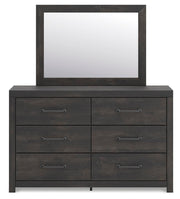 Hollivern Twin Panel Bed with Storage, Dresser, Mirror and 2 Nightstands in Dark Gray - PKG021639