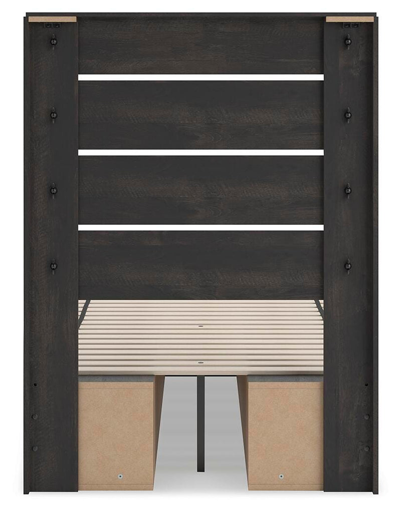 Hollivern Twin Panel Bed with Storage, Dresser, Mirror and 2 Nightstands in Dark Gray - PKG021639