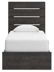 Hollivern Twin Panel Bed with Storage, Dresser, Mirror, Chest and Nightstand in Dark Gray - PKG021643