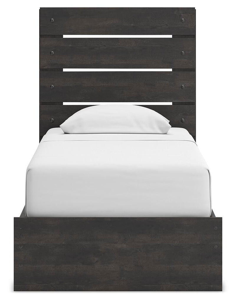 Hollivern Twin Panel Storage Bed, Dresser and Mirror in Dark Gray - PKG021622