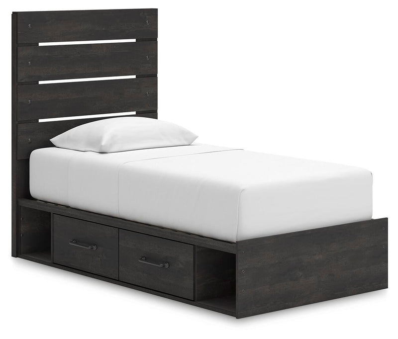 Hollivern Twin Panel Storage Bed, Dresser, Mirror and 2 Nightstands in Dark Gray - PKG021623