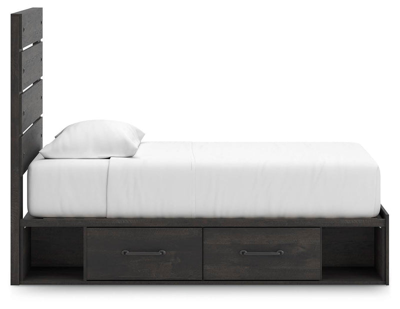 Hollivern Twin Panel Storage Bed, Dresser, Mirror and Nightstand in Dark Gray - PKG021625