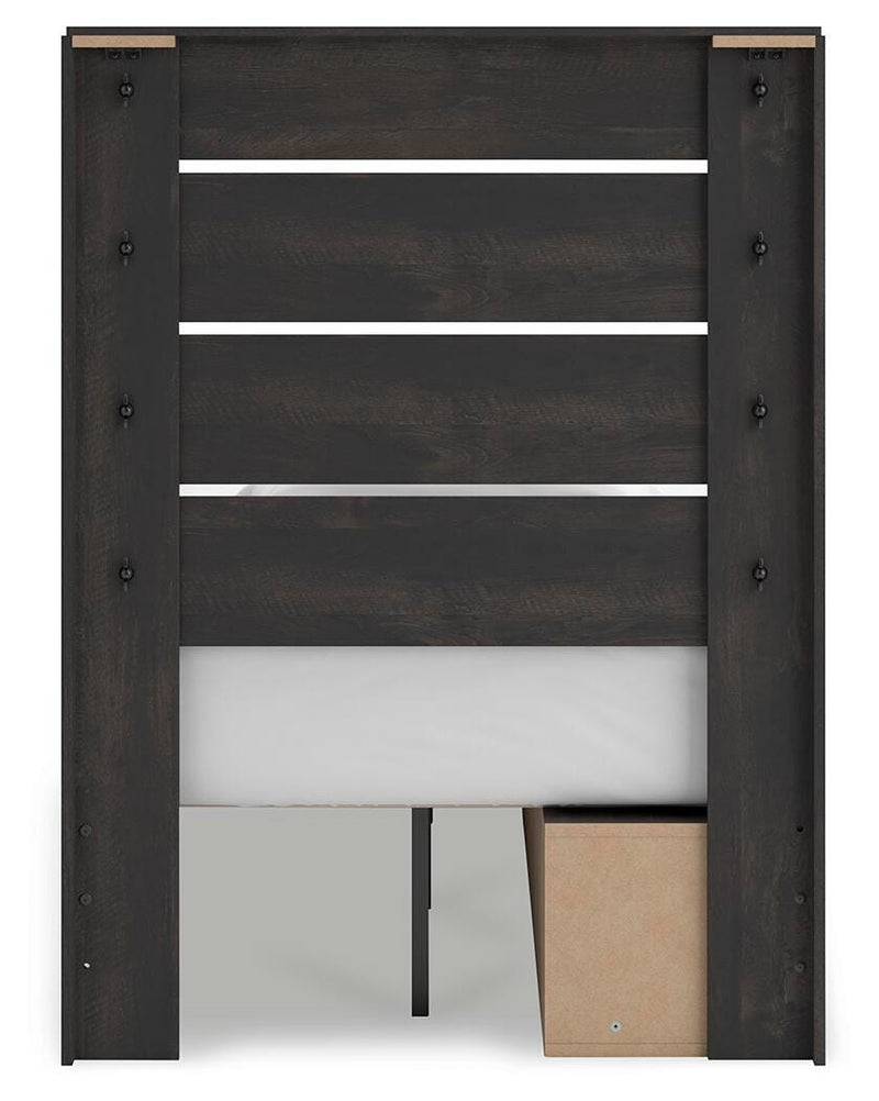 Hollivern Twin Panel Storage Bed, Dresser, Mirror, Chest and 2 Nightstands in Dark Gray - PKG021624