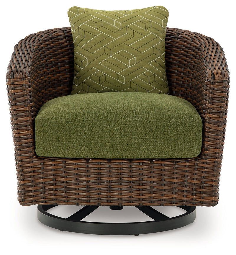 Horizon Hall Brown/Green Outdoor Swivel Lounge Chair with Cushion - P572-821