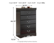 Huey Vineyard Black Full Sleigh Bed, Dresser, Mirror, Chest and Nightstand - B128B35