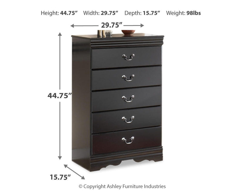 Huey Vineyard Black Full Sleigh Bed, Dresser, Mirror, Chest and Nightstand - B128B35