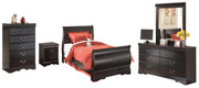 Huey Vineyard Full Sleigh Bed with Mirrored Dresser, Chest and Nightstand in Black from Ashley - DMV Furniture